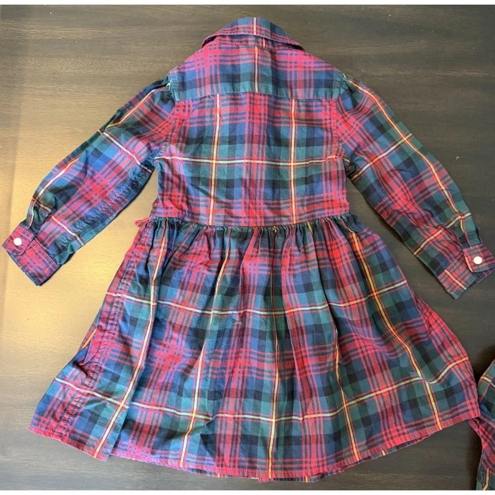 Ralph Lauren 24M Baby Girls Holiday Plaid Cotton Twill Shirt Dress W/bloom  Euc